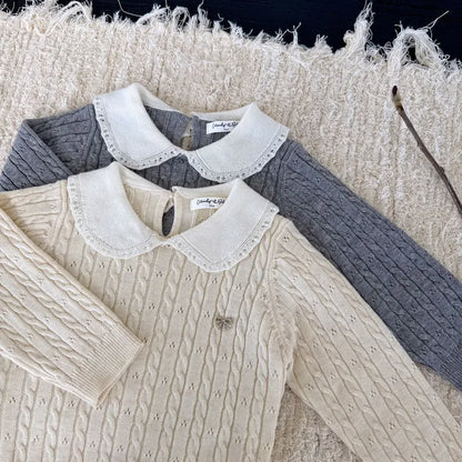 ニット・セーター リボンレース丸襟ニットトップス【mh0011163】