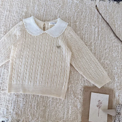 ニット・セーター リボンレース丸襟ニットトップス【mh0011163】