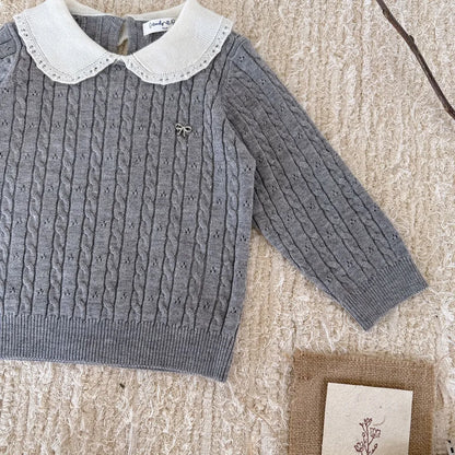 ニット・セーター リボンレース丸襟ニットトップス【mh0011163】