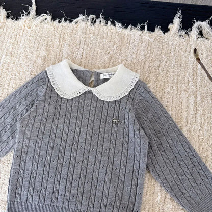 ニット・セーター リボンレース丸襟ニットトップス【mh0011163】