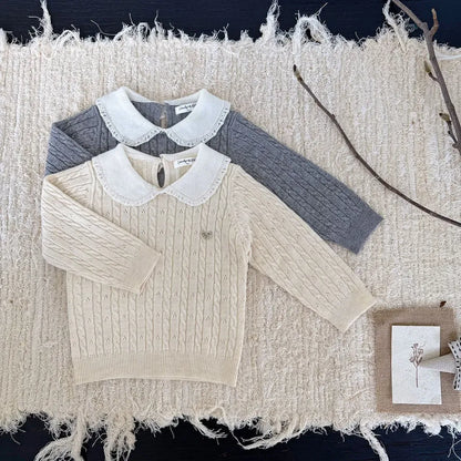 ニット・セーター リボンレース丸襟ニットトップス【mh0011163】