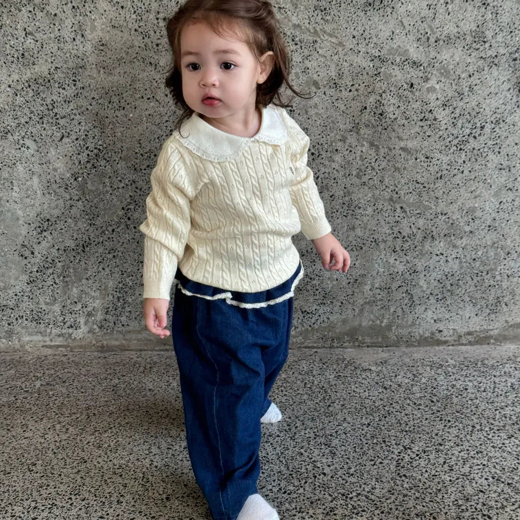 ニット・セーター リボンレース丸襟ニットトップス【mh0011163】