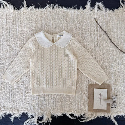 ニット・セーター リボンレース丸襟ニットトップス【mh0011163】