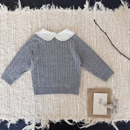 ニット・セーター リボンレース丸襟ニットトップス【mh0011163】