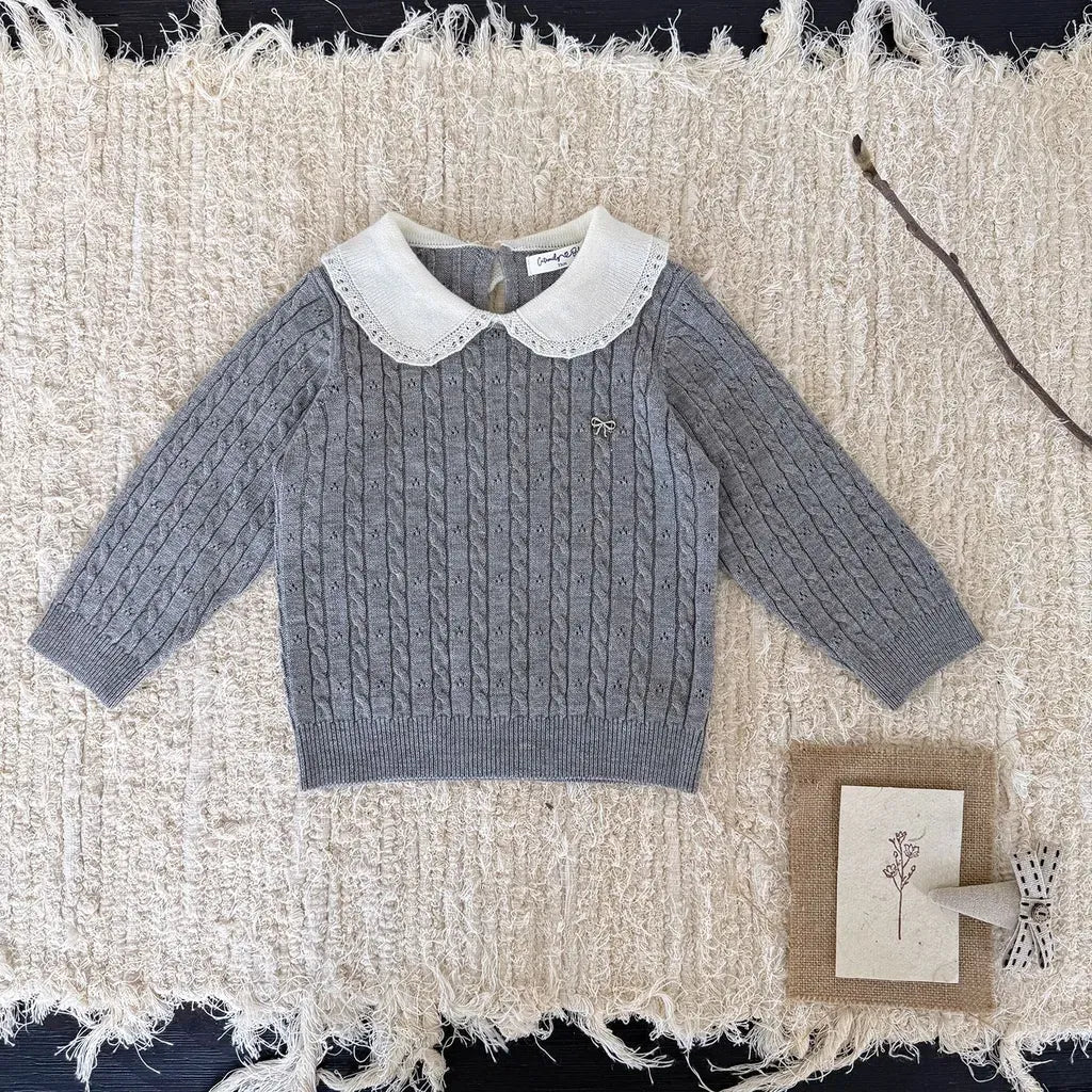 ニット・セーター リボンレース丸襟ニットトップス【mh0011163】