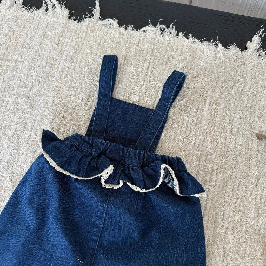 サロペットパンツ・サスペンダーパンツ フラワー刺繍フリルデニムサロペット【mh0011164】