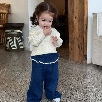 サロペットパンツ・サスペンダーパンツ フラワー刺繍フリルデニムサロペット【mh0011164】