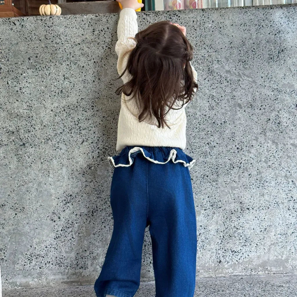 サロペットパンツ・サスペンダーパンツ フラワー刺繍フリルデニムサロペット【mh0011164】