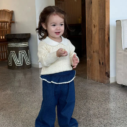 サロペットパンツ・サスペンダーパンツ フラワー刺繍フリルデニムサロペット【mh0011164】