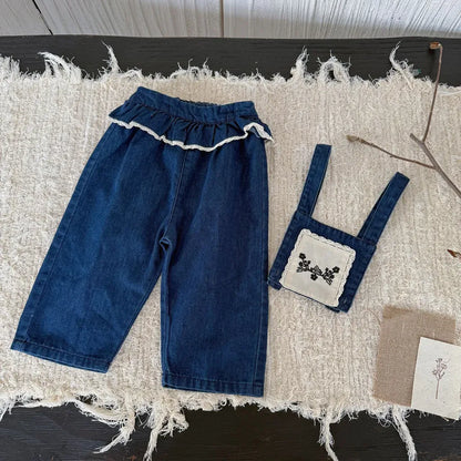 サロペットパンツ・サスペンダーパンツ フラワー刺繍フリルデニムサロペット【mh0011164】