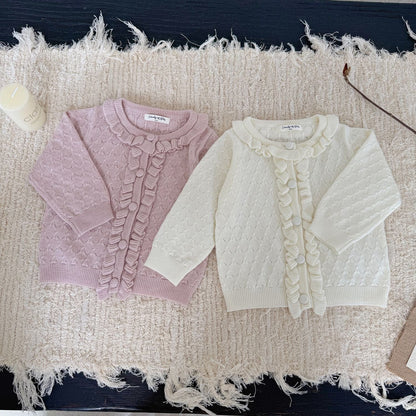 カーディガン・パーカー クロシェ編みフリルニットカーディガン【mh0011165】