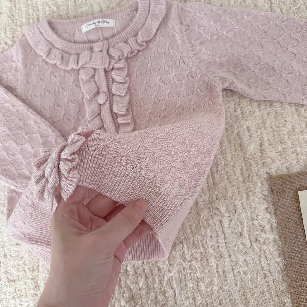 カーディガン・パーカー クロシェ編みフリルニットカーディガン【mh0011165】