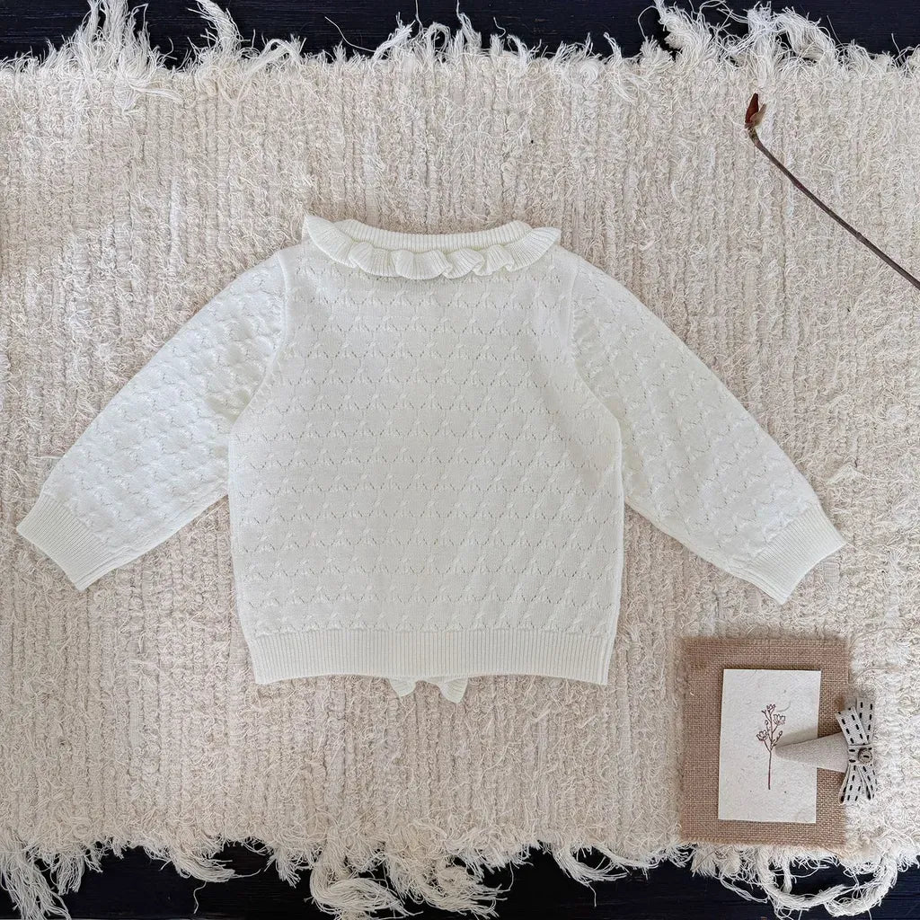 カーディガン・パーカー クロシェ編みフリルニットカーディガン【mh0011165】