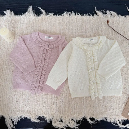 カーディガン・パーカー クロシェ編みフリルニットカーディガン【mh0011165】