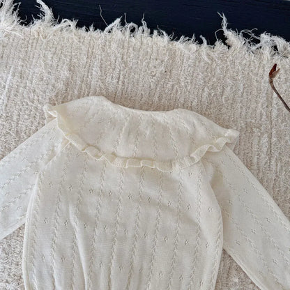 ニット・セーター 花柄レースフリル襟ニットプルオーバー【mh0011167】