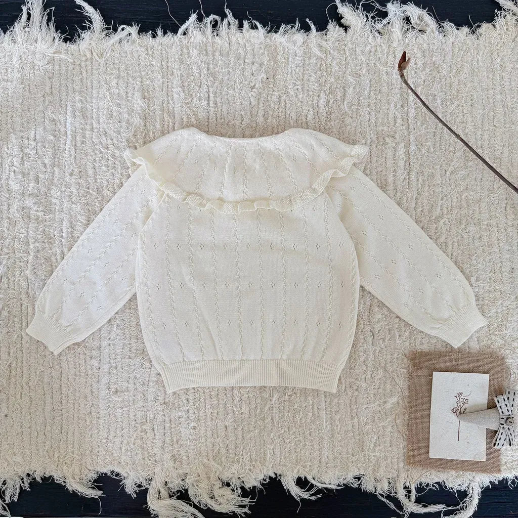 ニット・セーター 花柄レースフリル襟ニットプルオーバー【mh0011167】