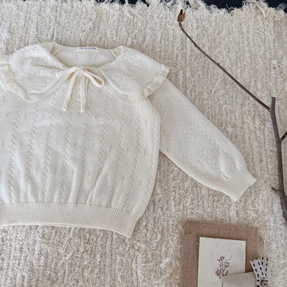 ニット・セーター 花柄レースフリル襟ニットプルオーバー【mh0011167】