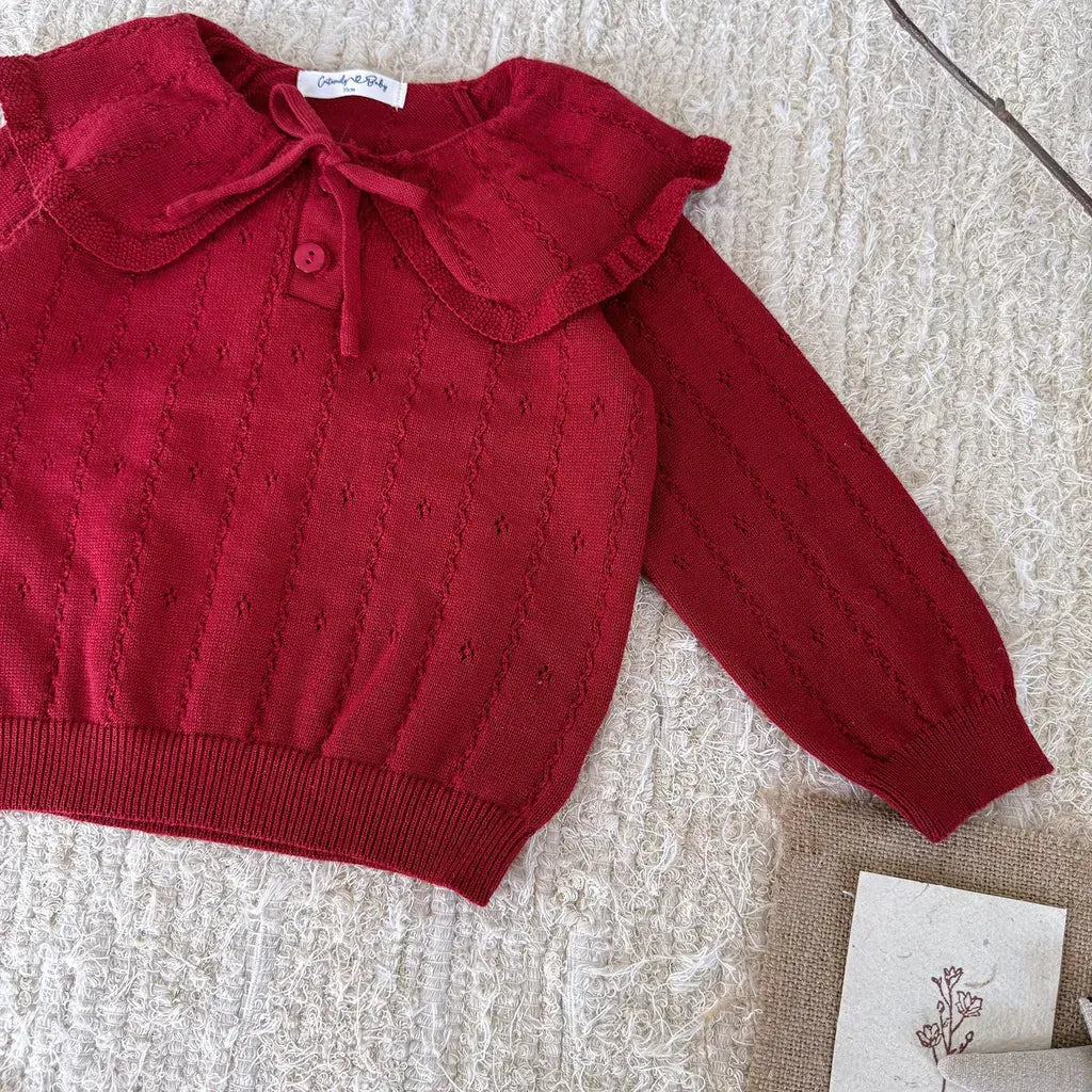 ニット・セーター 花柄レースフリル襟ニットプルオーバー【mh0011167】