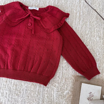 ニット・セーター 花柄レースフリル襟ニットプルオーバー【mh0011167】