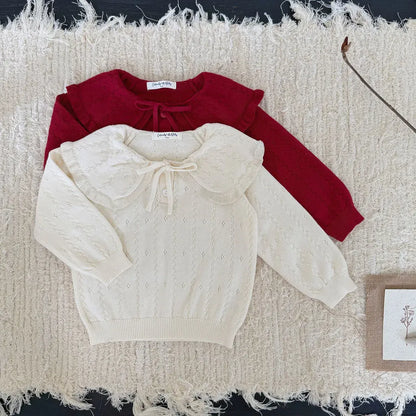 ニット・セーター 花柄レースフリル襟ニットプルオーバー【mh0011167】