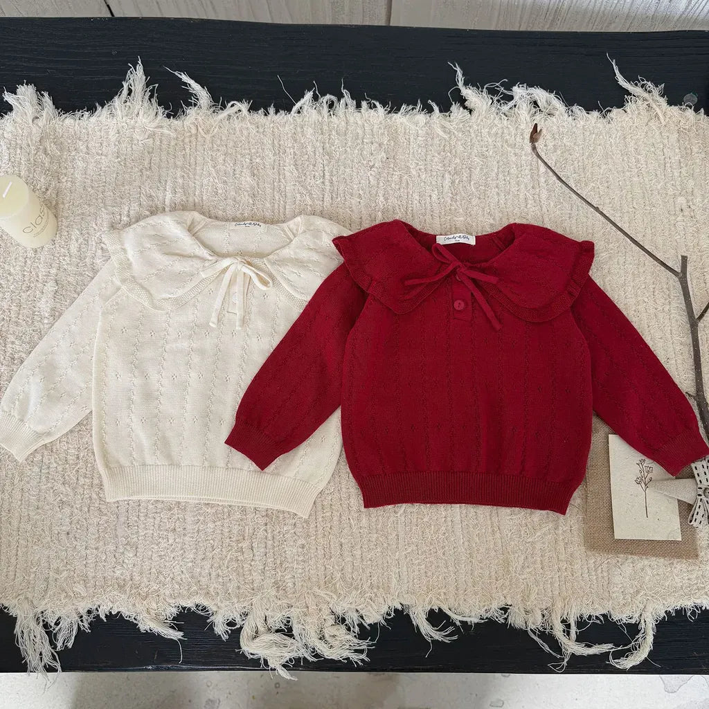 ニット・セーター 花柄レースフリル襟ニットプルオーバー【mh0011167】