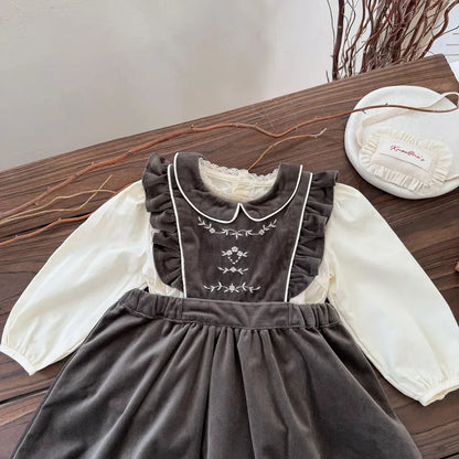 ノースリーブワンピース 刺繍レースフリルスリーブジャンパースカート【mh0011170】