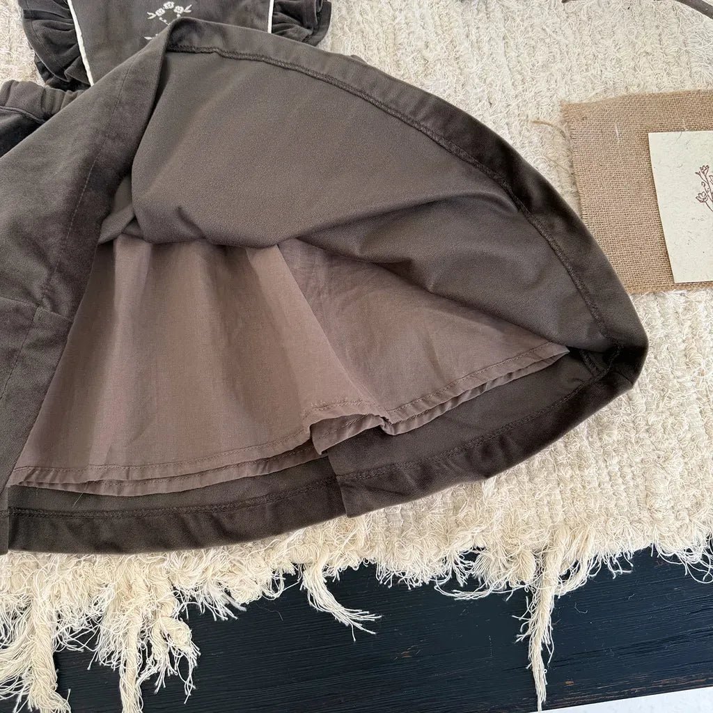 ノースリーブワンピース 刺繍レースフリルスリーブジャンパースカート【mh0011170】