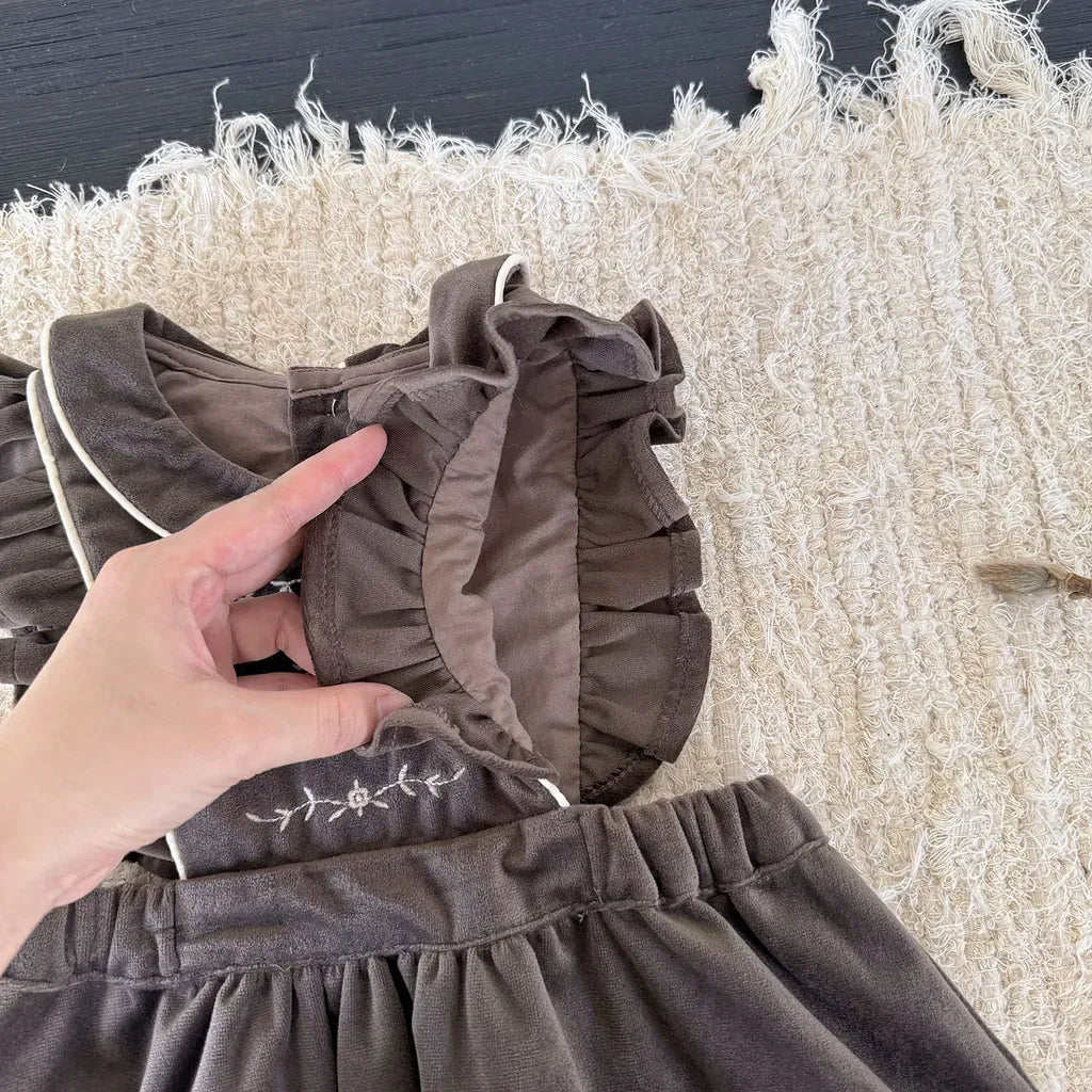 ノースリーブワンピース 刺繍レースフリルスリーブジャンパースカート【mh0011170】