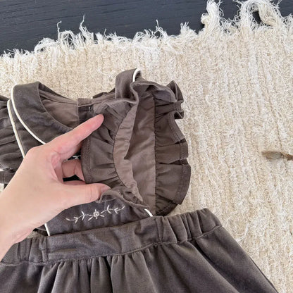 ノースリーブワンピース 刺繍レースフリルスリーブジャンパースカート【mh0011170】