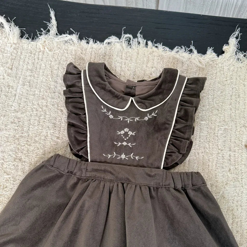 ノースリーブワンピース 刺繍レースフリルスリーブジャンパースカート【mh0011170】