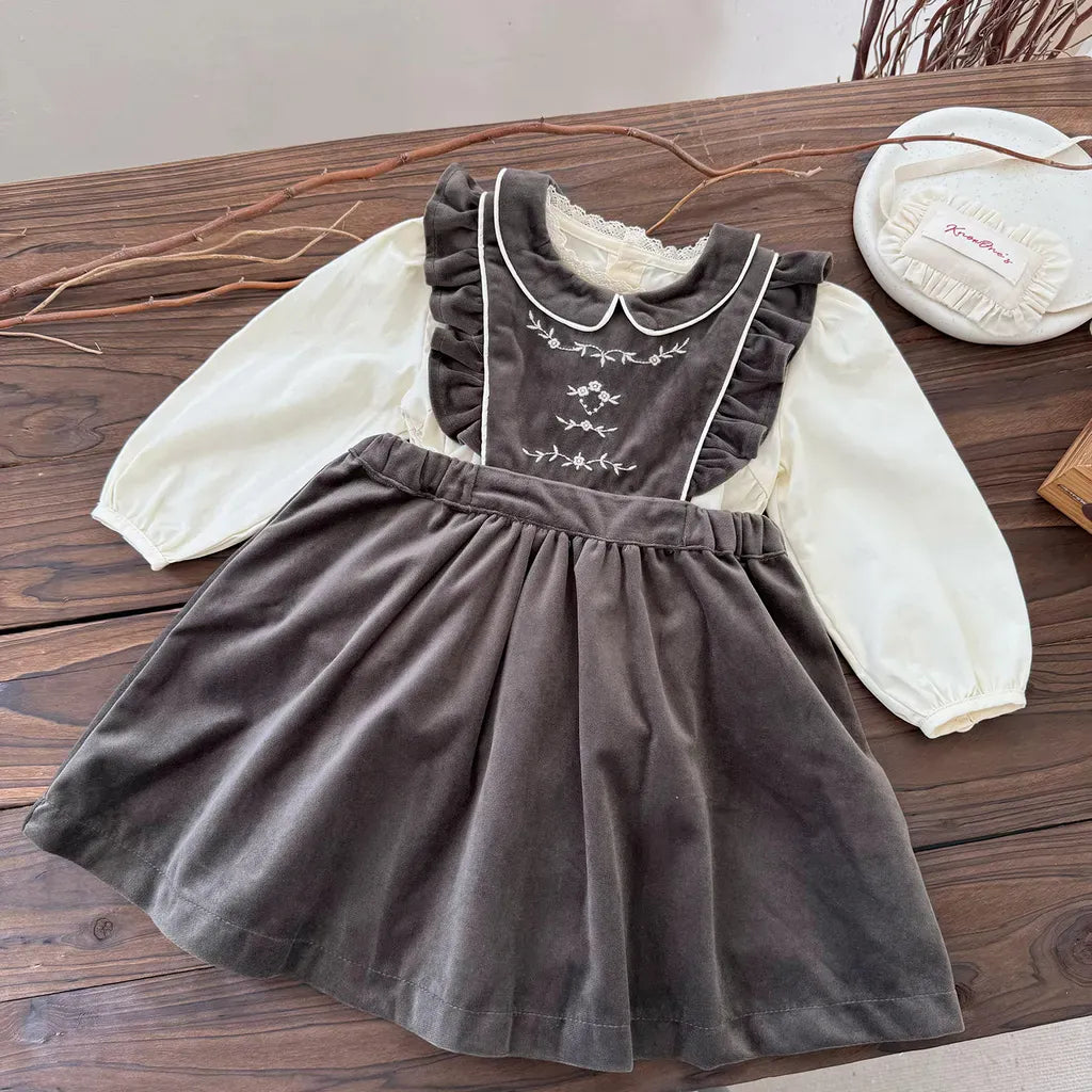 ノースリーブワンピース 刺繍レースフリルスリーブジャンパースカート【mh0011170】