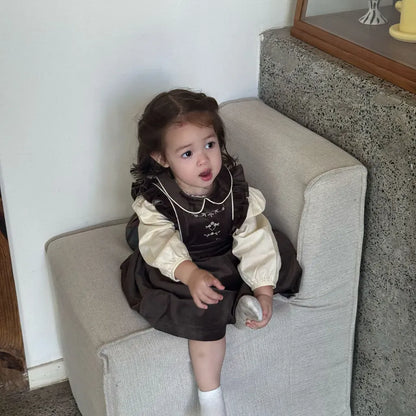 ノースリーブワンピース 刺繍レースフリルスリーブジャンパースカート【mh0011170】