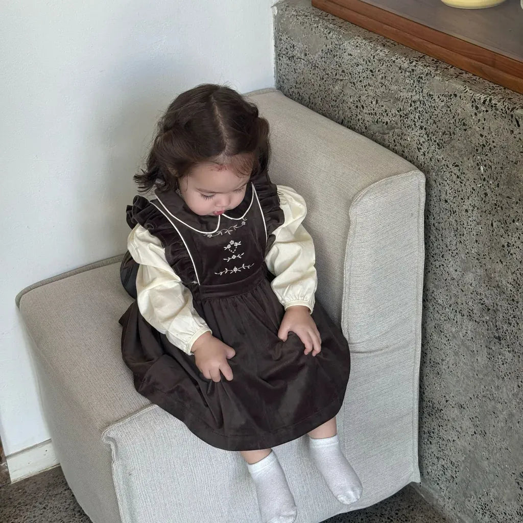 ノースリーブワンピース 刺繍レースフリルスリーブジャンパースカート【mh0011170】