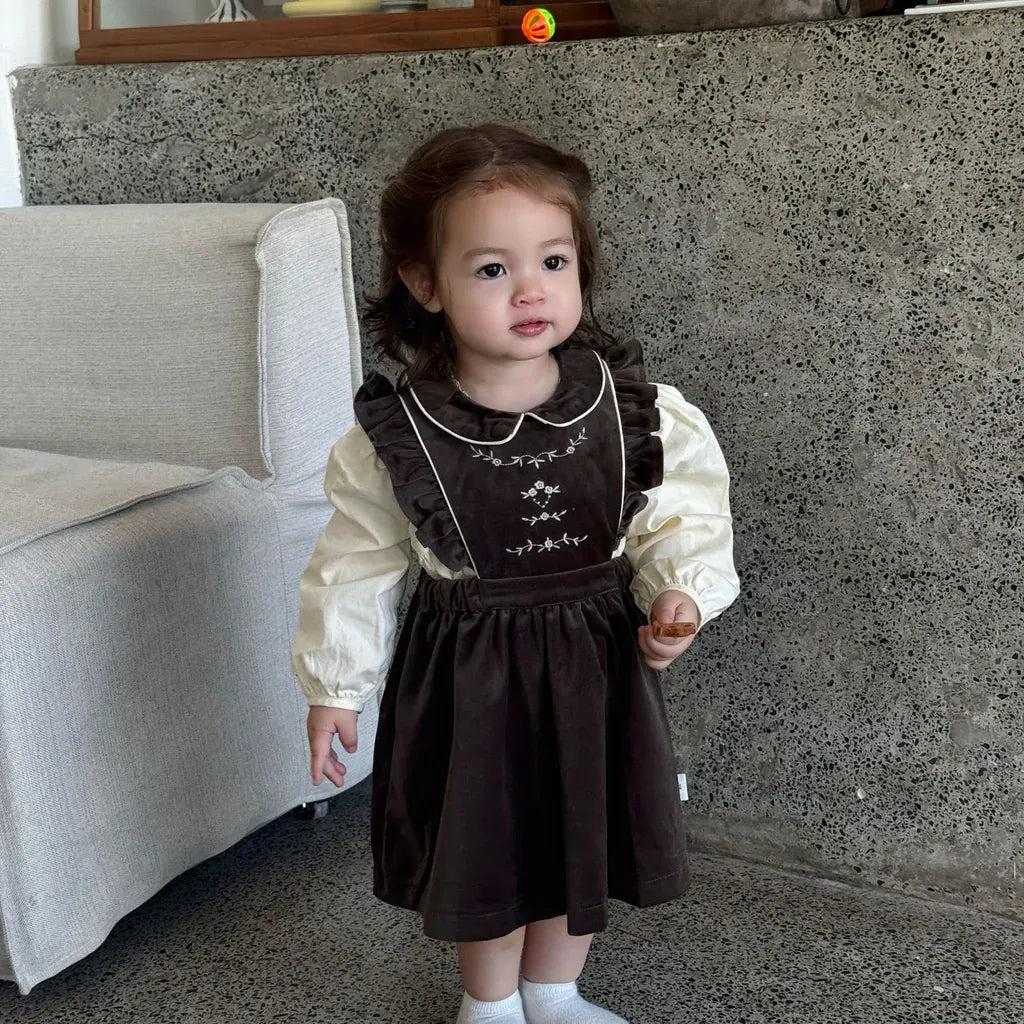 ノースリーブワンピース 刺繍レースフリルスリーブジャンパースカート【mh0011170】