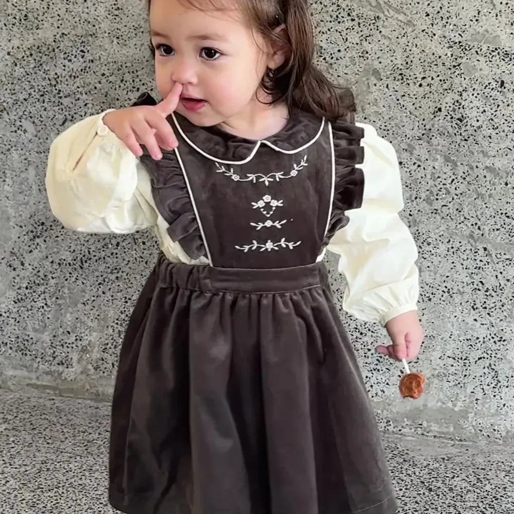 ノースリーブワンピース 刺繍レースフリルスリーブジャンパースカート【mh0011170】