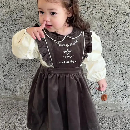 ノースリーブワンピース 刺繍レースフリルスリーブジャンパースカート【mh0011170】