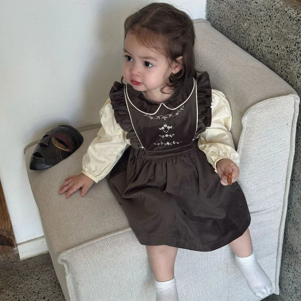 ノースリーブワンピース 刺繍レースフリルスリーブジャンパースカート【mh0011170】