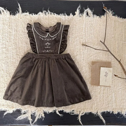 ノースリーブワンピース 刺繍レースフリルスリーブジャンパースカート【mh0011170】