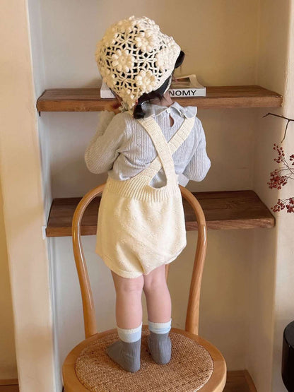 ノースリーブロンパース サスペンダーロンパース 手編み風 フラワーレース レースボンネット 帽子【mh0011505】