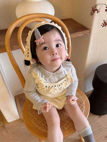 ノースリーブロンパース サスペンダーロンパース 手編み風 フラワーレース レースボンネット 帽子【mh0011505】