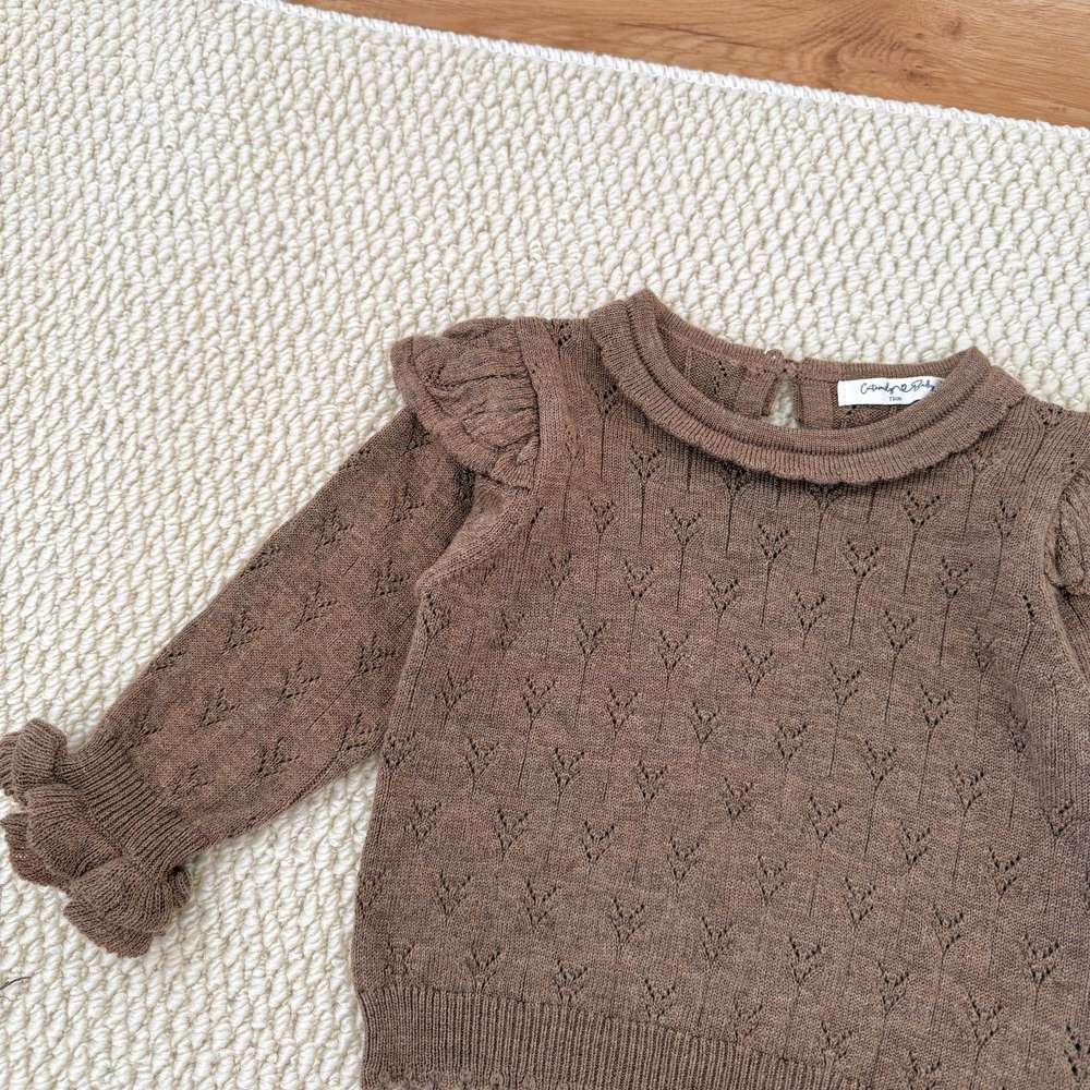 ニット・セーター 長袖ニット フリル襟 フリル袖 透かし編み ベビーセーター【mh0011507】