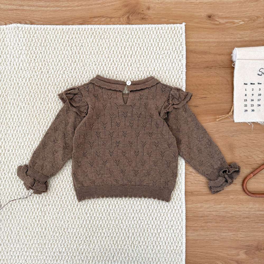 ニット・セーター 長袖ニット フリル襟 フリル袖 透かし編み ベビーセーター【mh0011507】