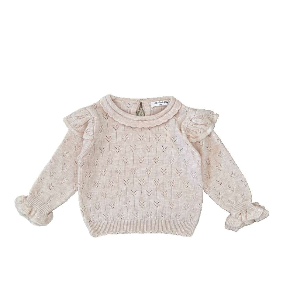 ニット・セーター 長袖ニット フリル襟 フリル袖 透かし編み ベビーセーター【mh0011507】