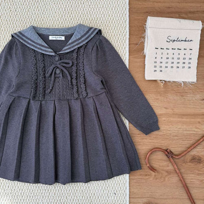 長袖ワンピース 長袖ニットワンピース セーラー襟 プリーツスカート ベビー服【mh0011512】
