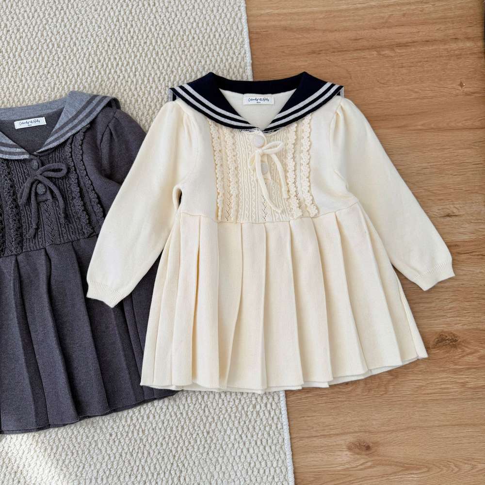 長袖ワンピース 長袖ニットワンピース セーラー襟 プリーツスカート ベビー服【mh0011512】