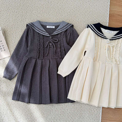 長袖ワンピース 長袖ニットワンピース セーラー襟 プリーツスカート ベビー服【mh0011512】
