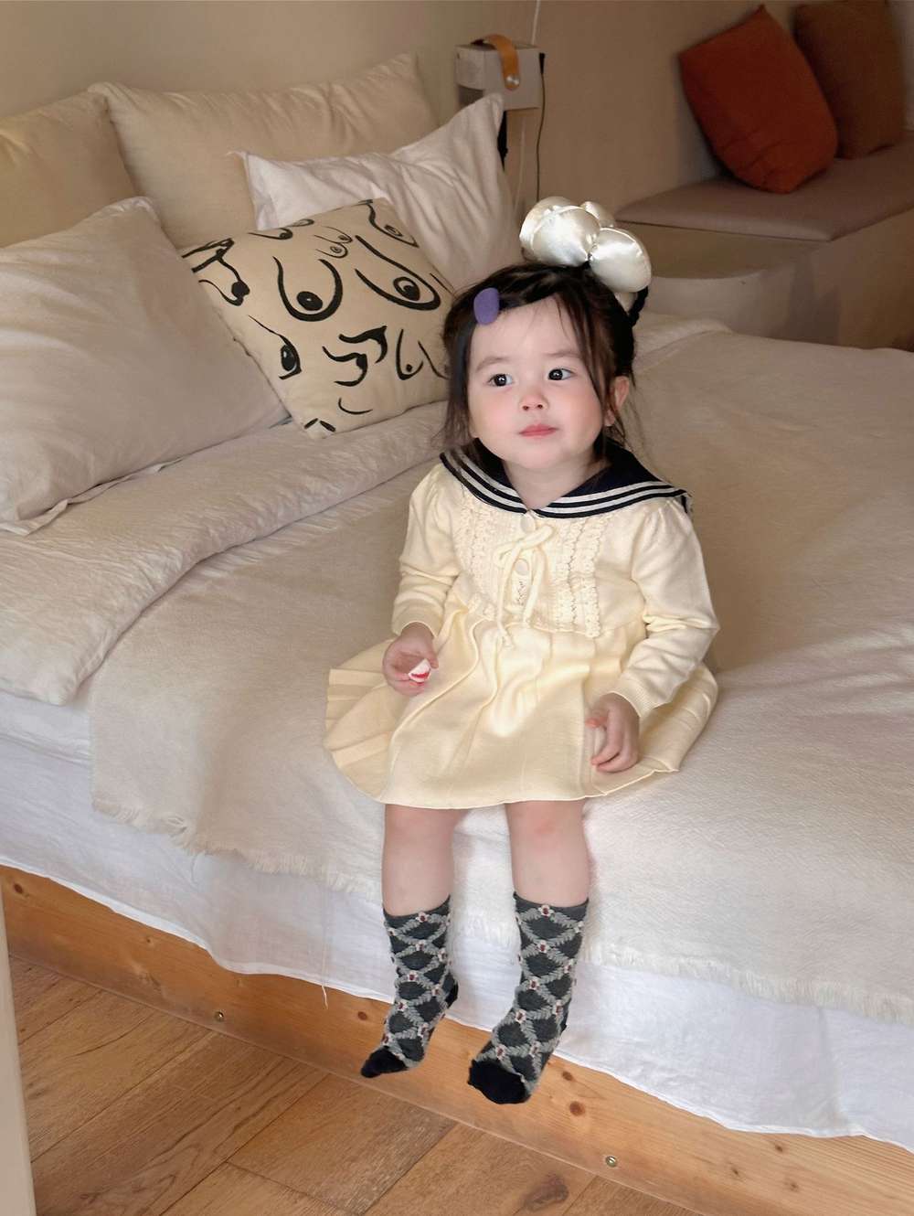 長袖ワンピース 長袖ニットワンピース セーラー襟 プリーツスカート ベビー服【mh0011512】