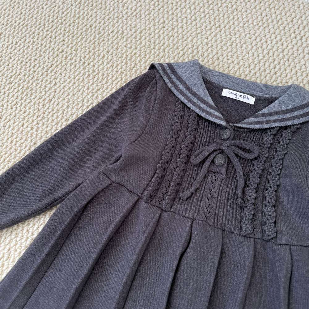 長袖ワンピース 長袖ニットワンピース セーラー襟 プリーツスカート ベビー服【mh0011512】