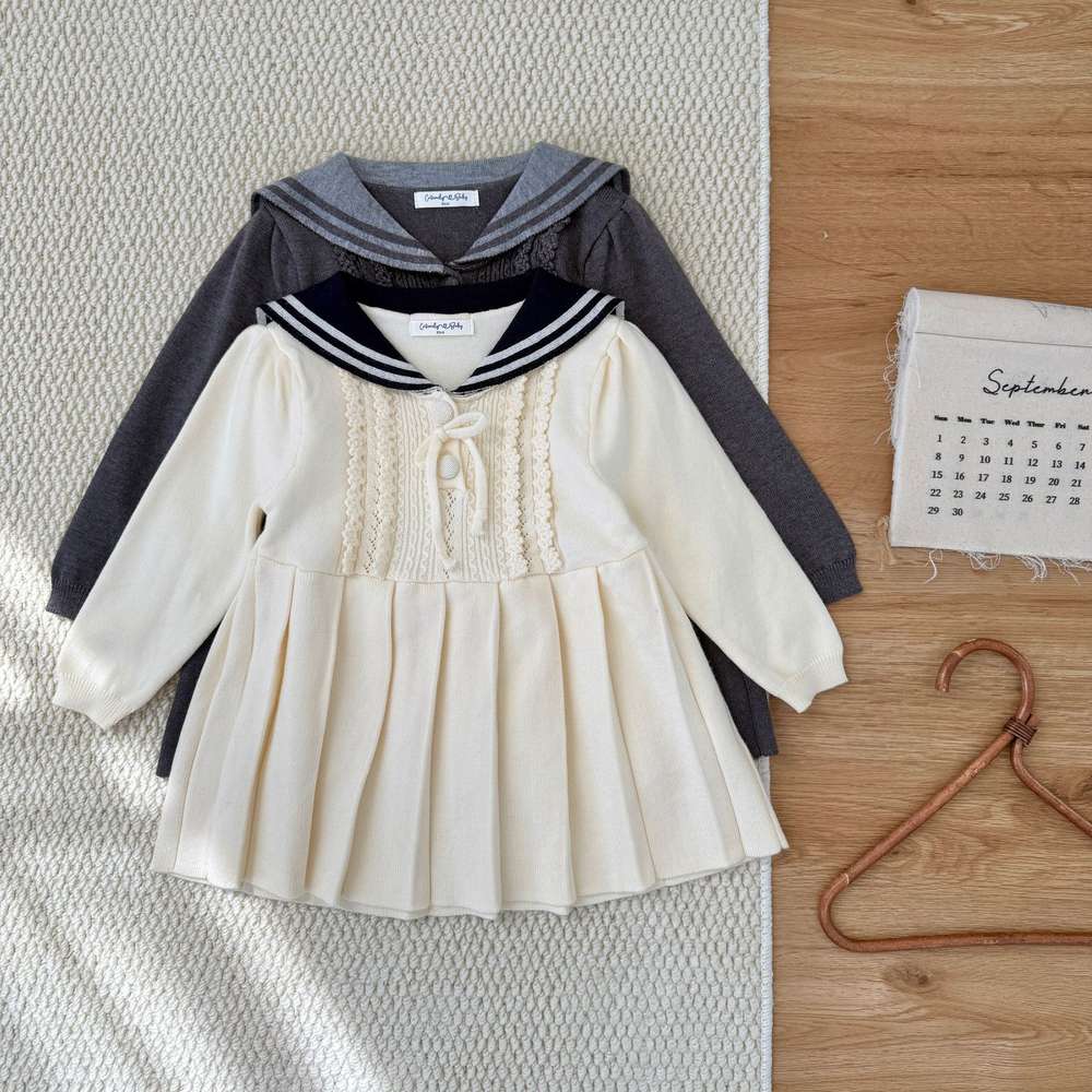 長袖ワンピース 長袖ニットワンピース セーラー襟 プリーツスカート ベビー服【mh0011512】