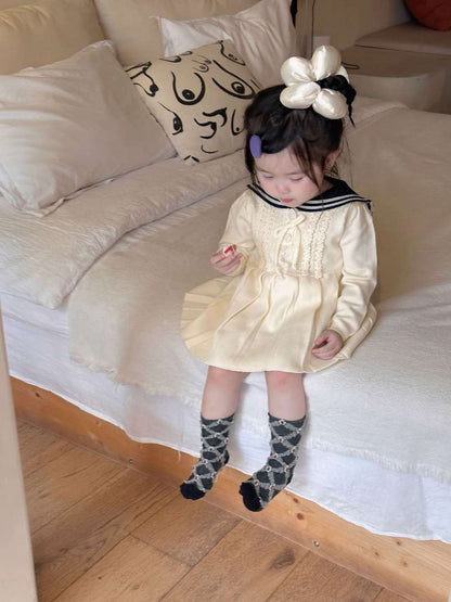 長袖ワンピース 長袖ニットワンピース セーラー襟 プリーツスカート ベビー服【mh0011512】